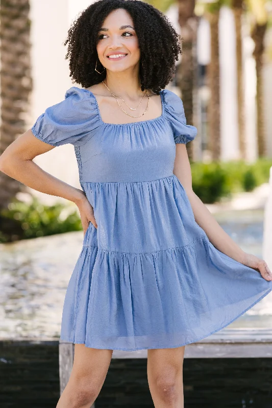 Women's Clothing Sale Online Draw Attention Dusty Blue Babydoll Dress