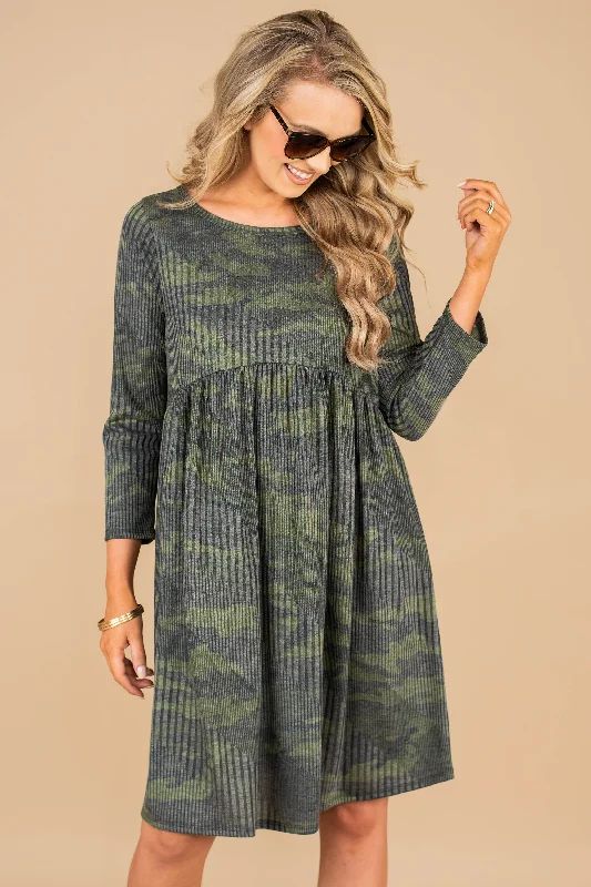 Stylish And Comfortable Clothing For Women This Is The Dream Army Green 3/4 Sleeve Dress