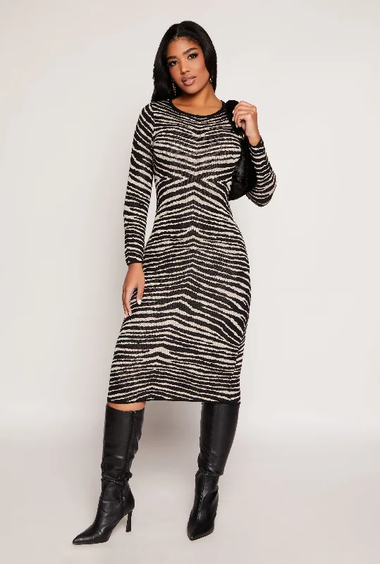 Women's Urban Clothing Almost Famous Zebra Lace Up Back Sweater Dress