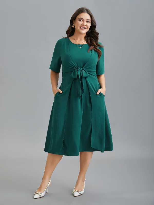 Relaxed Fashion 2-in-1 Waist-Tie Pockets Fit & Flare Dress