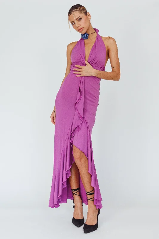 Wardrobe Upgrade Zaphirah Halterneck Ruffle Dress Magenta