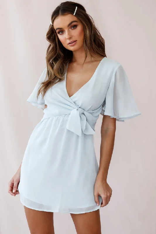 Affordable Women's Garments Stealing Hearts Flutter Sleeve Wrap Front Dress Blue
