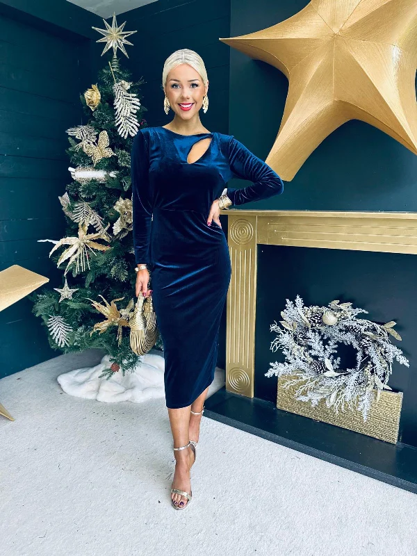 Imeless Style Carmel Velvet Occasion Dress Navy