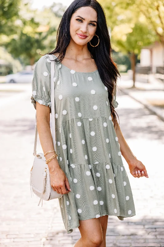 Luxe Women's Fashion Out Of Your Way Olive Green Polka Dot Dress