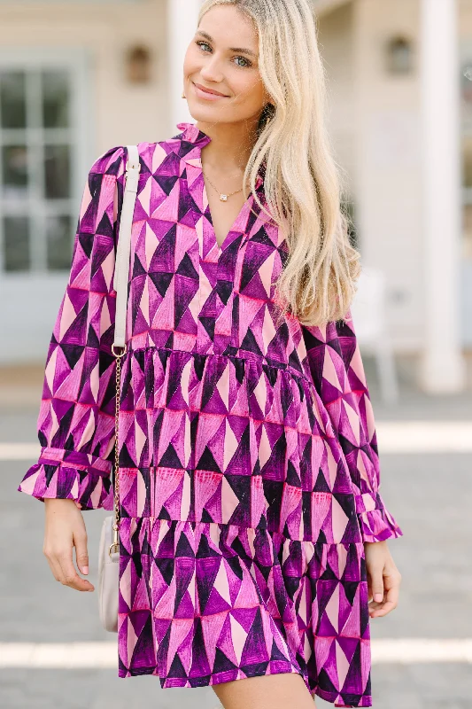 Women's Clothes For Special Occasions Can't Go Back Magenta Purple Abstract Dress