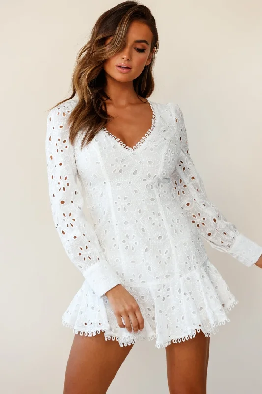 Women's Clothing for Every Occasion Camellia Open Back Cuff Sleeve Dress Anglaise White