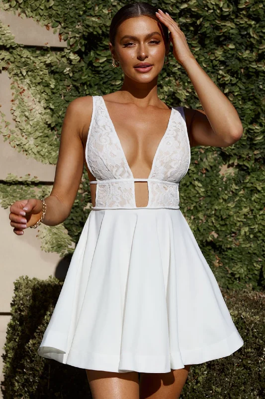 Clothes Of Woman Shailene Lace Bodice A-Line Dress White