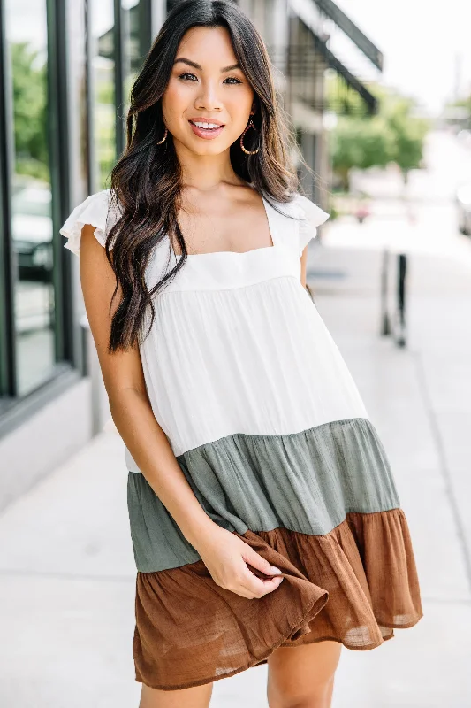 Shop Ladies Clothes On Your Best Day Olive Green Colorblock Dress
