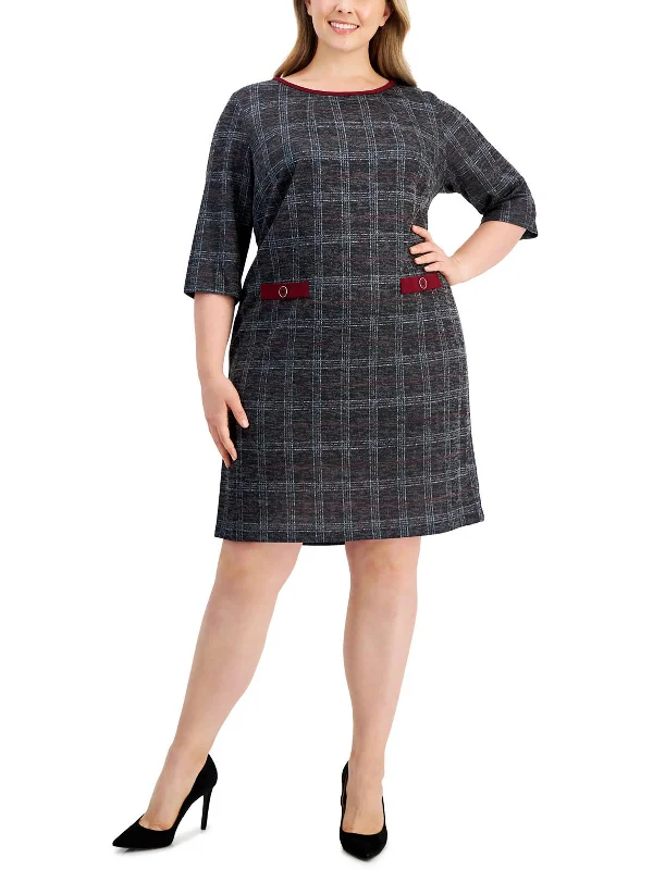 Women's Office Outfit Plus Womens Knit Plaid Sheath Dress