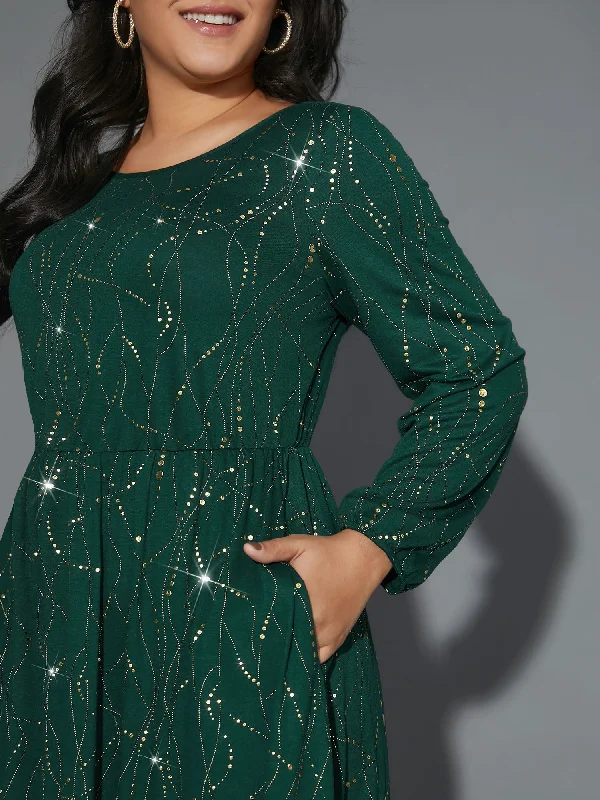 Flash Sale Online Glitter Crew Neck Waist-Cinched Dress