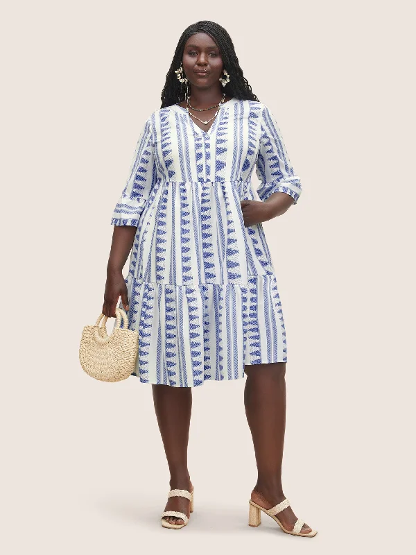 Women's Outfit Bandana Geometric Notched Ruffle Layered Hem Dress