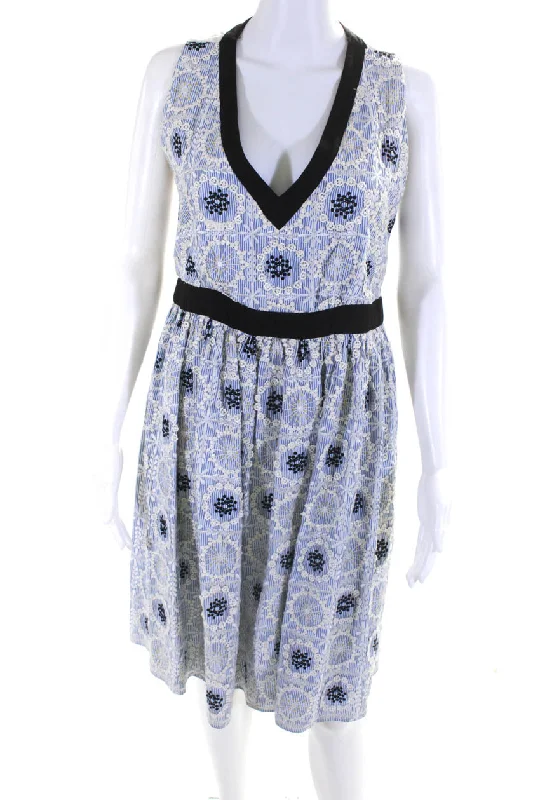 Women's Plus-Size Casual Outfit Moschino Cheap & Chic Womens Striped V Neck A Line Dress Blue White