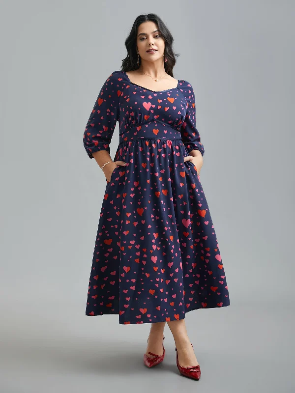 Athleisure Wear Hearts Print Contrast Webbing Pocket Dress