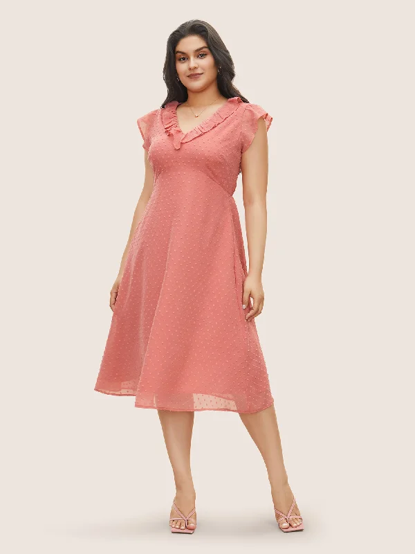 Sophisticated Style Chiffon Plisse Ruffle Cap Sleeve Dress