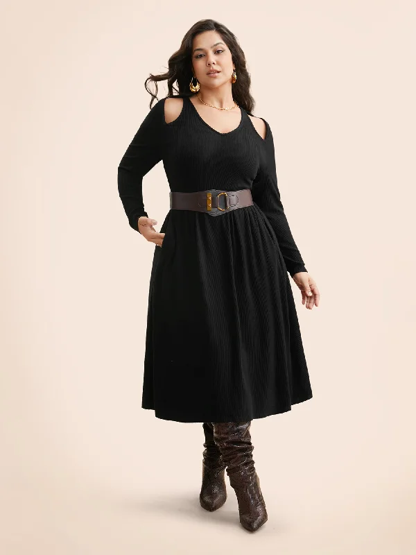 Clothing Sales Solid Pit Strip Cut Out Dress