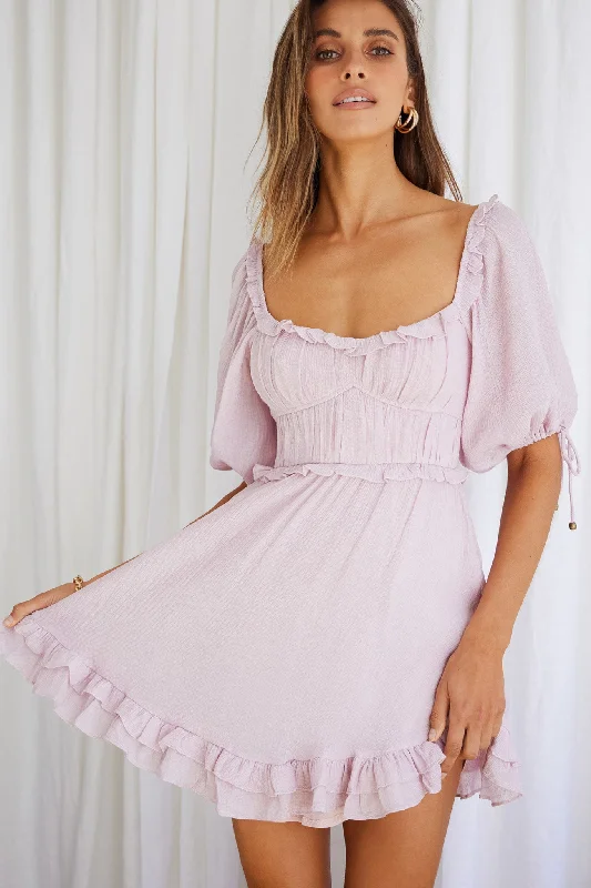 Women's Cozy Outfit For Lounging Kirra Puff Sleeve Ruched Bodice Dress Blush