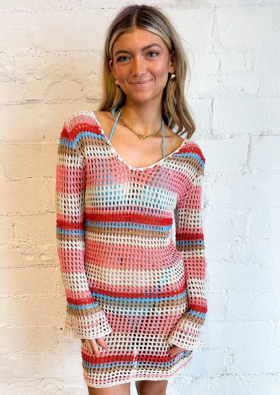 Women's Relaxed Clothes Pink Seashell Knit Dress