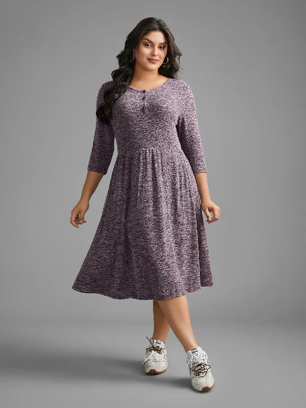Women's Vacation Outfit Set Solid Heather Button Up Knit Dress