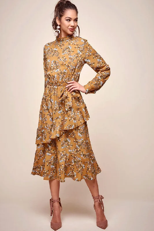 Fashionable Tops for Women Jackson Waist Tie Bell Sleeve Dress Mustard