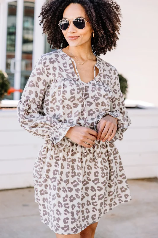 Plus-Size Women's Garments Sassy Effects Sand Brown Leopard Dress