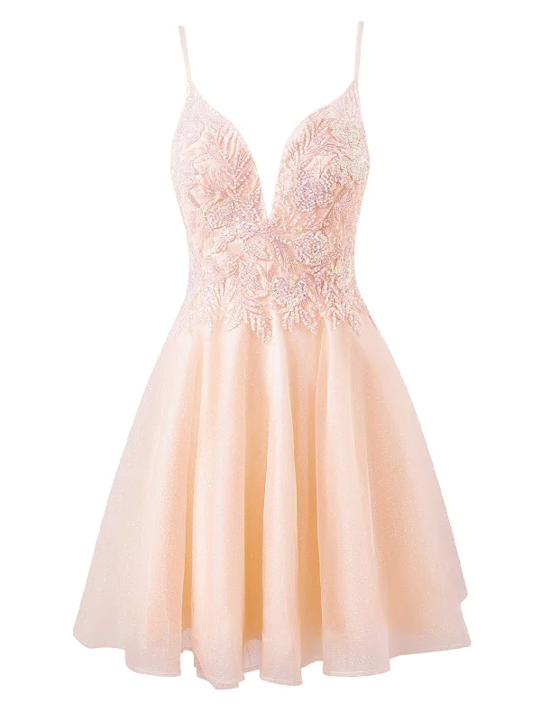 Modern Casual Clothing Grace | A-line Short Spaghetti Strap Glitter Tulle Homecoming Dress