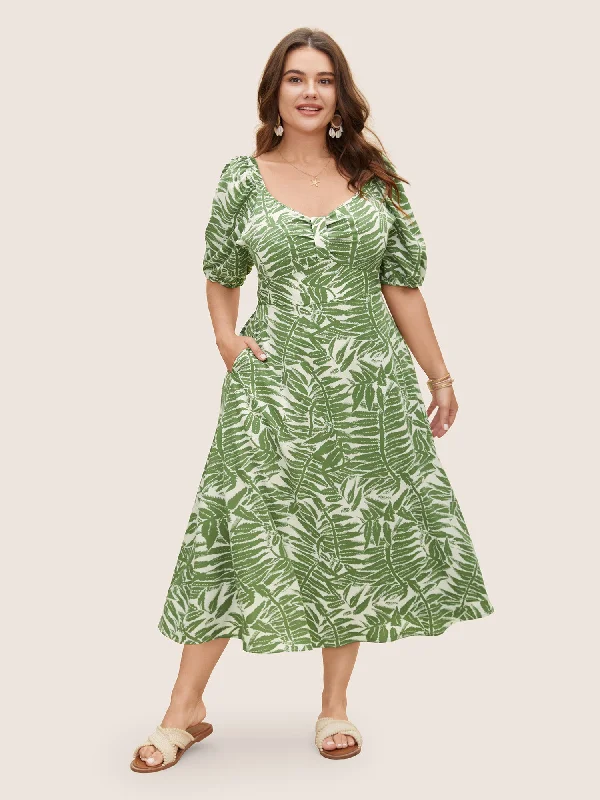 Women's Clothing Sets Heart Neckline Tropical Print Ruched Dress