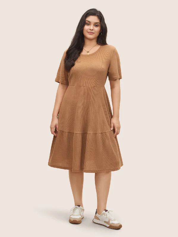 Clothing Online Waffle Knit Pocket Patchwork Hem Dress