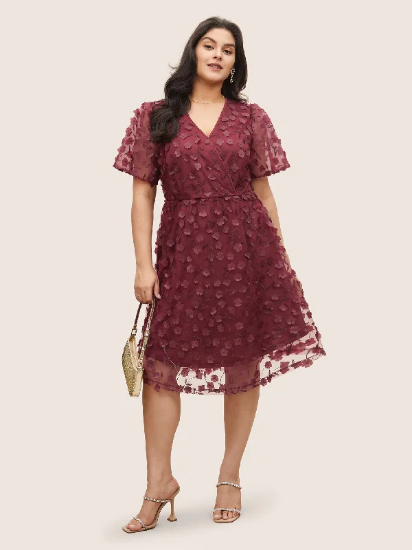 Women's Everyday Garments Plisse Mesh Pocket Overlap Collar Dress