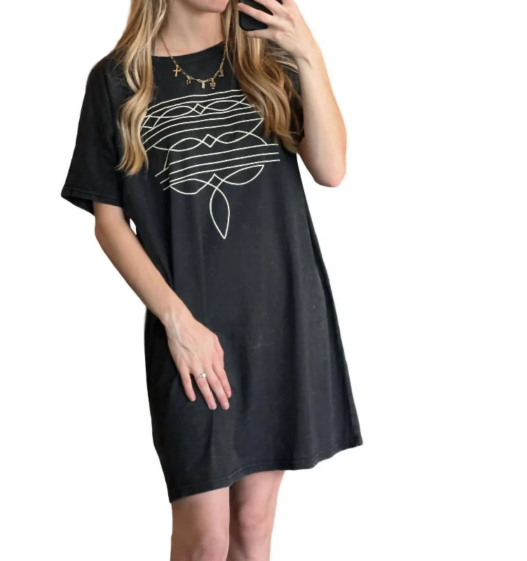 Casual Fashion for Women Triana Boot Stitch Graphic Tee Dress In Black