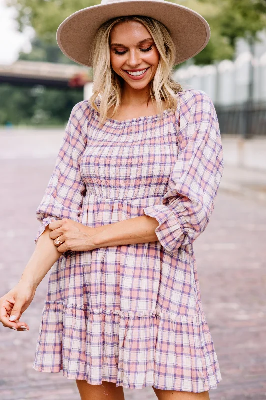 Fashionable Dresses for Women Chic Reputation Dusty Pink Plaid Dress