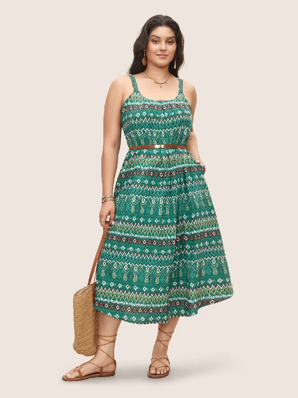 Women's Fashion Clothes Bandana Geometric Pleated Cami Dress