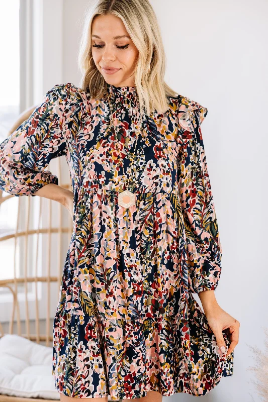 Women's Casual Clothing For Lounging Nothing To Lose Navy and Peach Babydoll Dress
