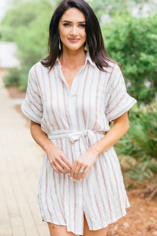 Chic Wardrobe On The Move Off White Striped Dress