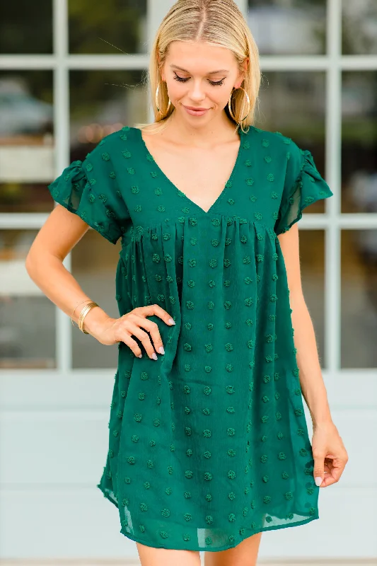 Stylish Women's Garments Be With You Hunter Green Swiss Dot Dress