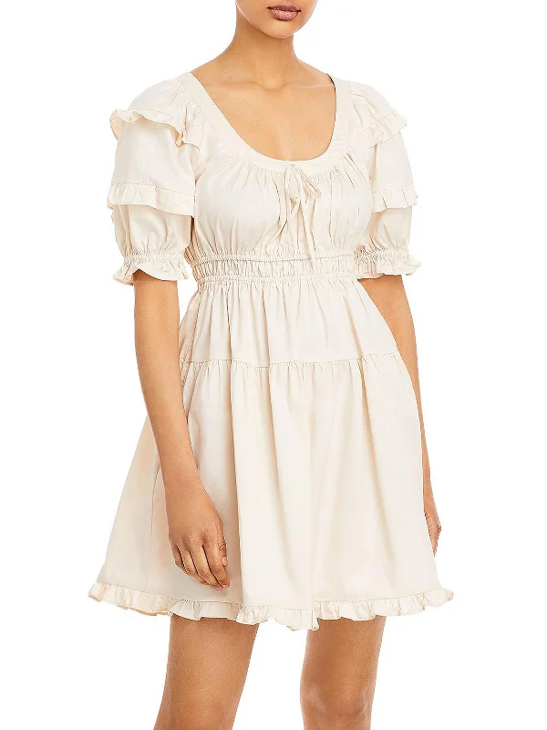Chic Casual Style Womens Ruffle Mini Fit & Flare Dress