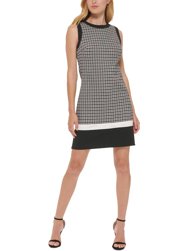 Women's Clothing Outfit Set Womens Mini Houndstooth Sheath Dress