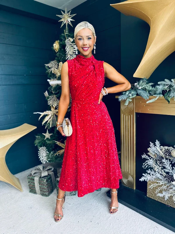 Preppy Style Kasey Gathered Occasion Dress Red