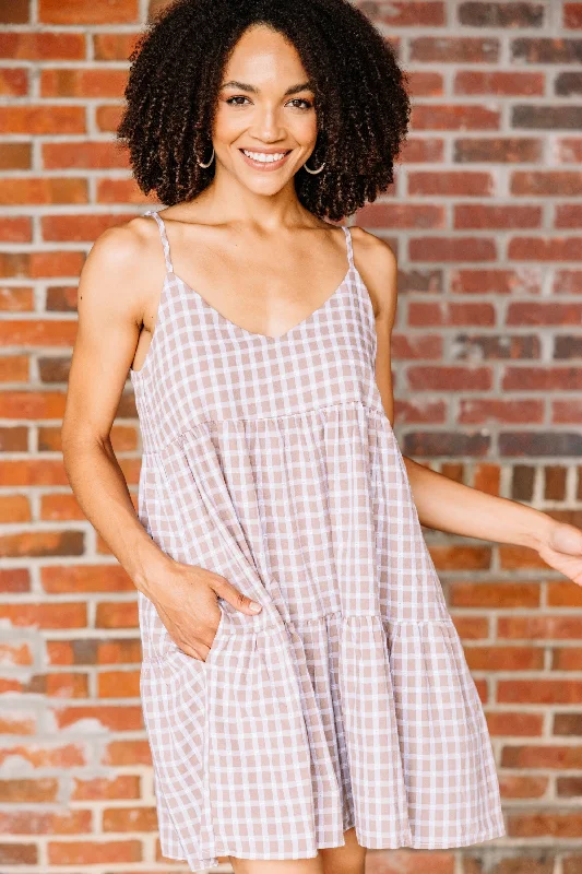 Women's Chic Outfit Once Upon A Time Chocolate Brown Gingham Dress