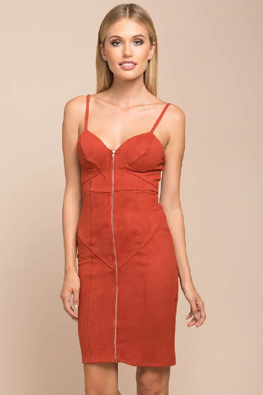 Women's Plus-Size Clothes Reigh Exposed Zipper Dress Red