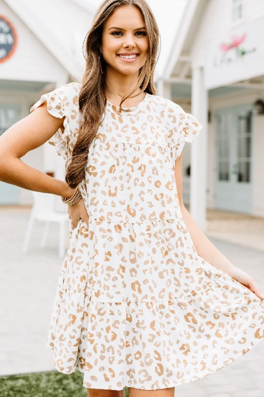 Flash Sales This Week Talk About It Sand White Leopard Babydoll Dress