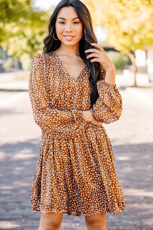 Premium Fashion Never Too Late Bronze Brown Spotted Dress