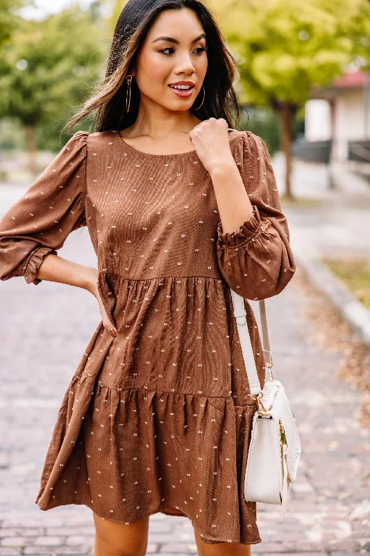 Versatile Women's Fashion Be Your Best Brown Textured Babydoll Dress
