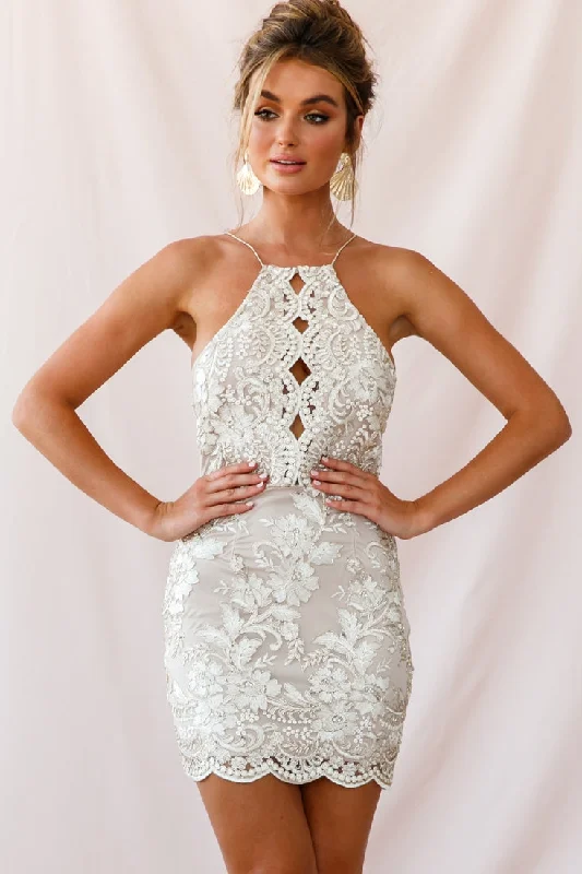Earthy Tones Havilah Halterneck Embroidery Dress Gold