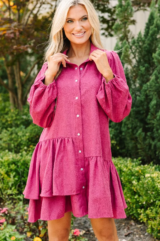 Fashion-forward Women's Clothing It's Your Place Magenta Purple Button Down Dress
