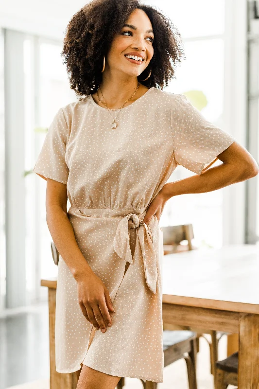 Workwear Fashion for Women In Your Soul Beige Brown Polka Dot Dress