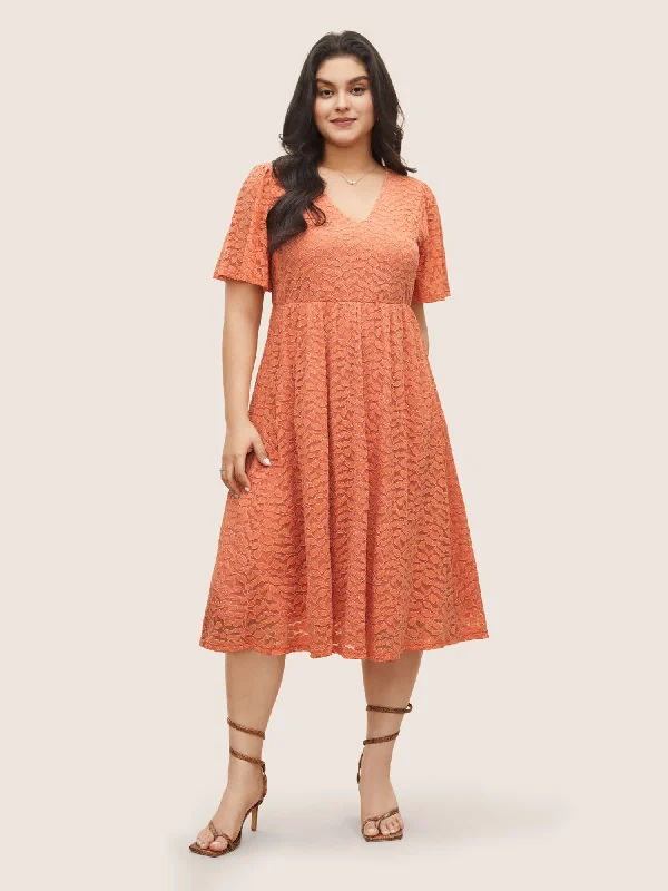 Women's Active Garments For Workouts Plain Leaf Lace Panel Mesh Texture Dress