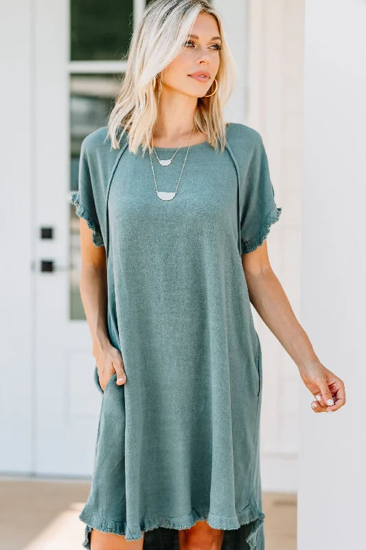 Women Wear Boutique Give Your Love Lagoon Green Raw Hem Dress