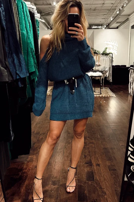 Stylish And Comfortable Clothing For Women Jeni Teal Mini Sweater Dress
