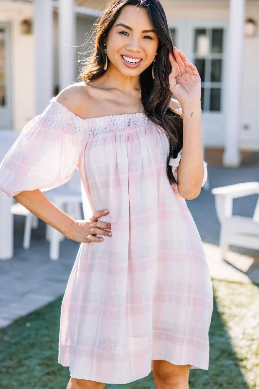 Women's Stylish Casual Garments Feeling So Special Pink Plaid Babydoll Dress