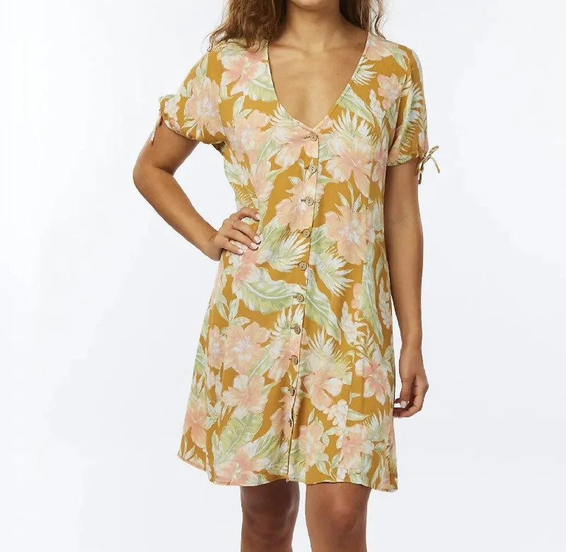 Flash Sales This Week Always Summer Button Through Dress In Gold